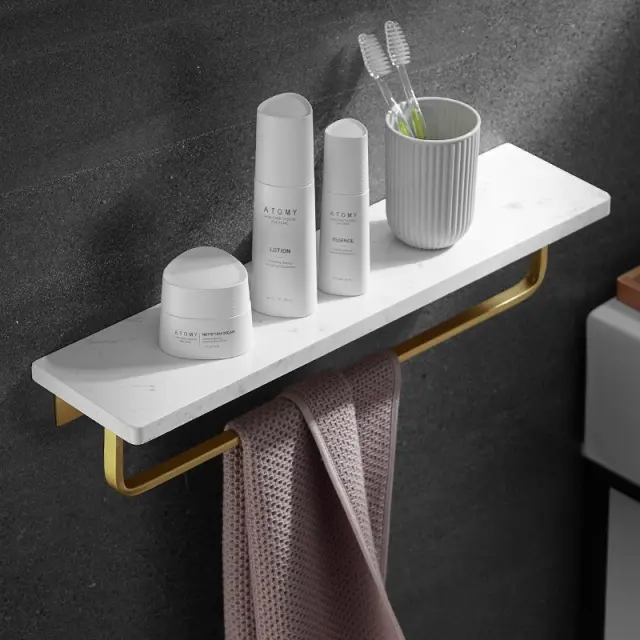 Luxury marble bathroom accessory wall mounted bathroom towel rack set