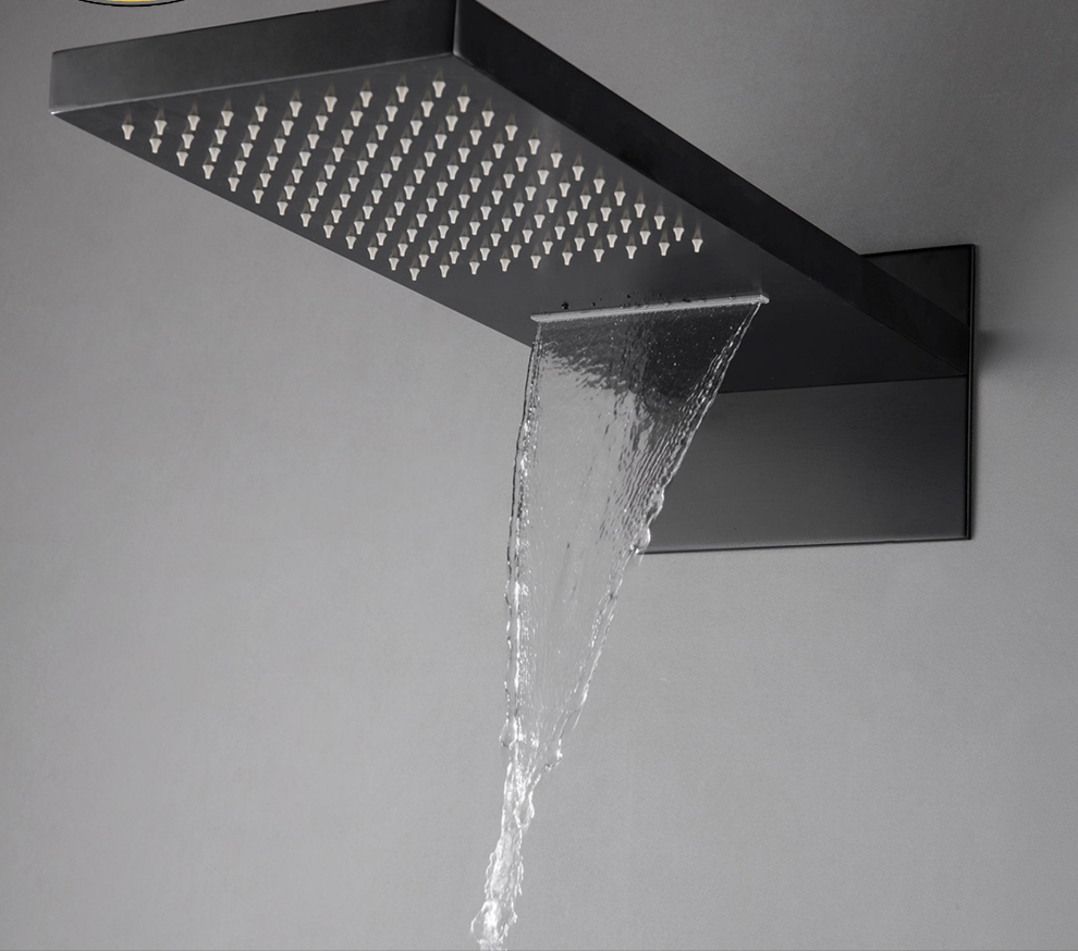 Thermostatic matte black shower mixer.
