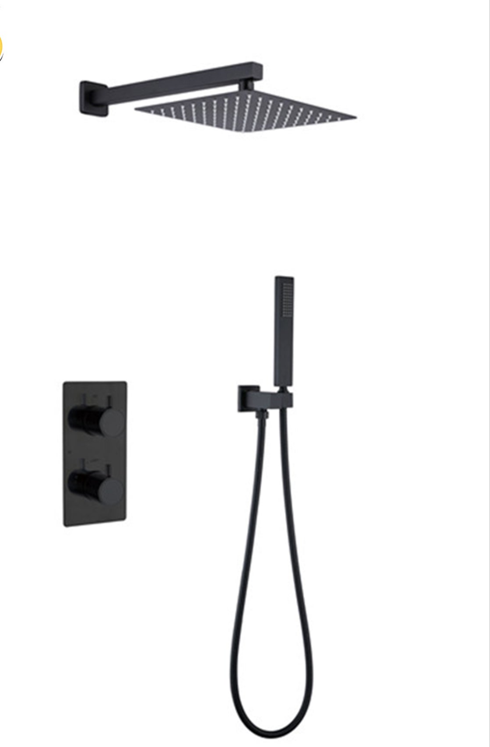 Concealed thermostatic shower mixer, drench head, with or without slide bar.