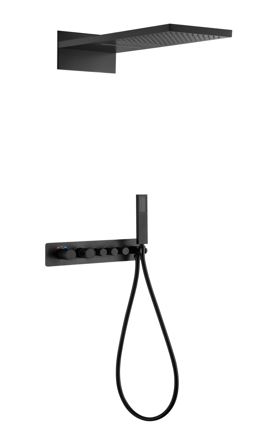Thermostatic matte black shower mixer.