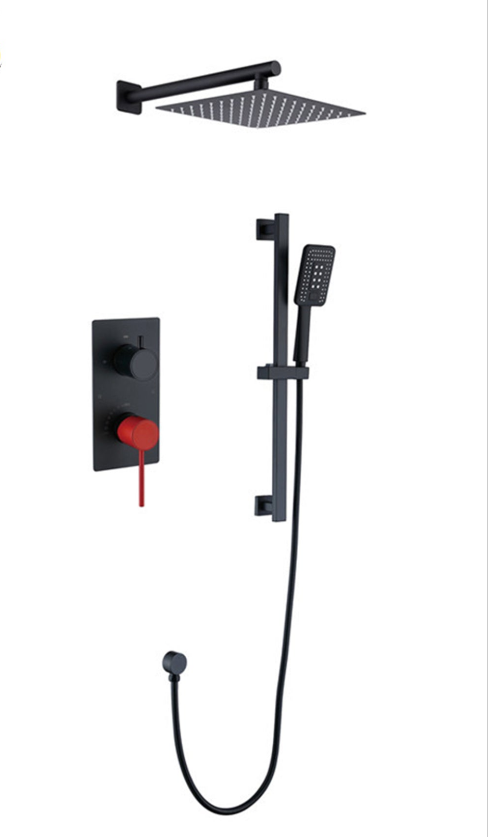 Concealed thermostatic shower mixer, drench head, with or without slide bar.