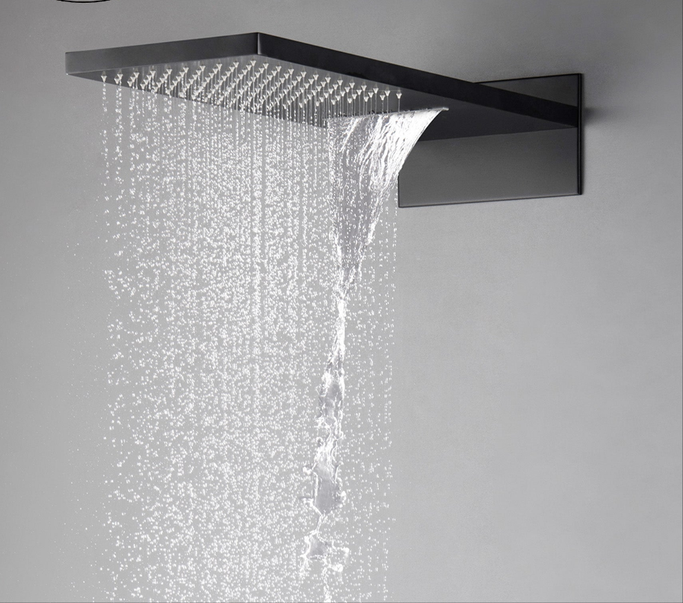 Thermostatic matte black shower mixer.